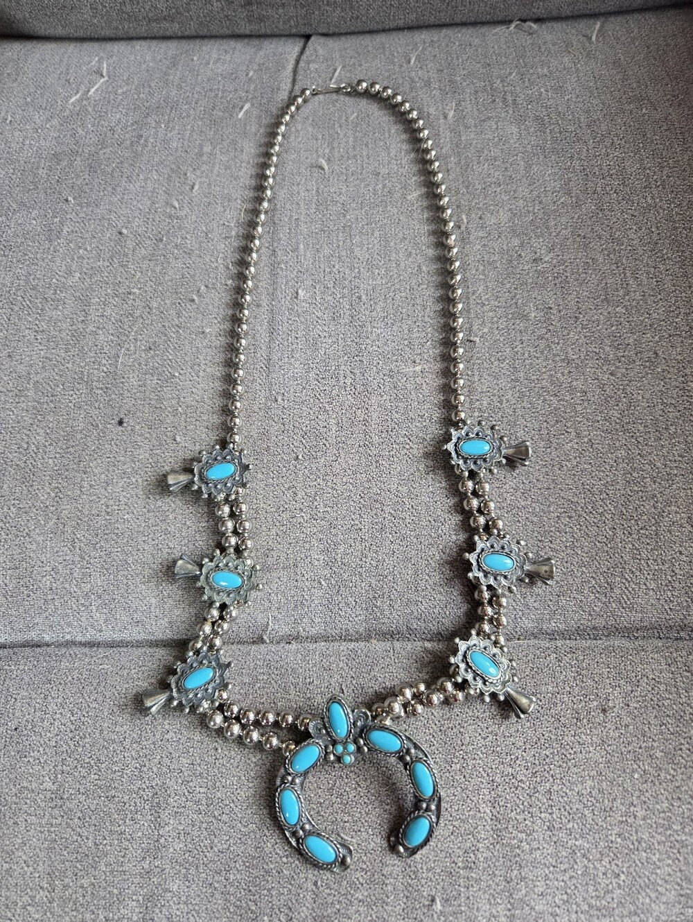 Vintage Southwestern Squash Blossom  Turquoise Necklace